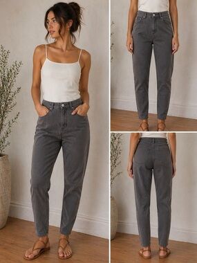 LOFT Charcoal High-Rise Straight Leg Jeans